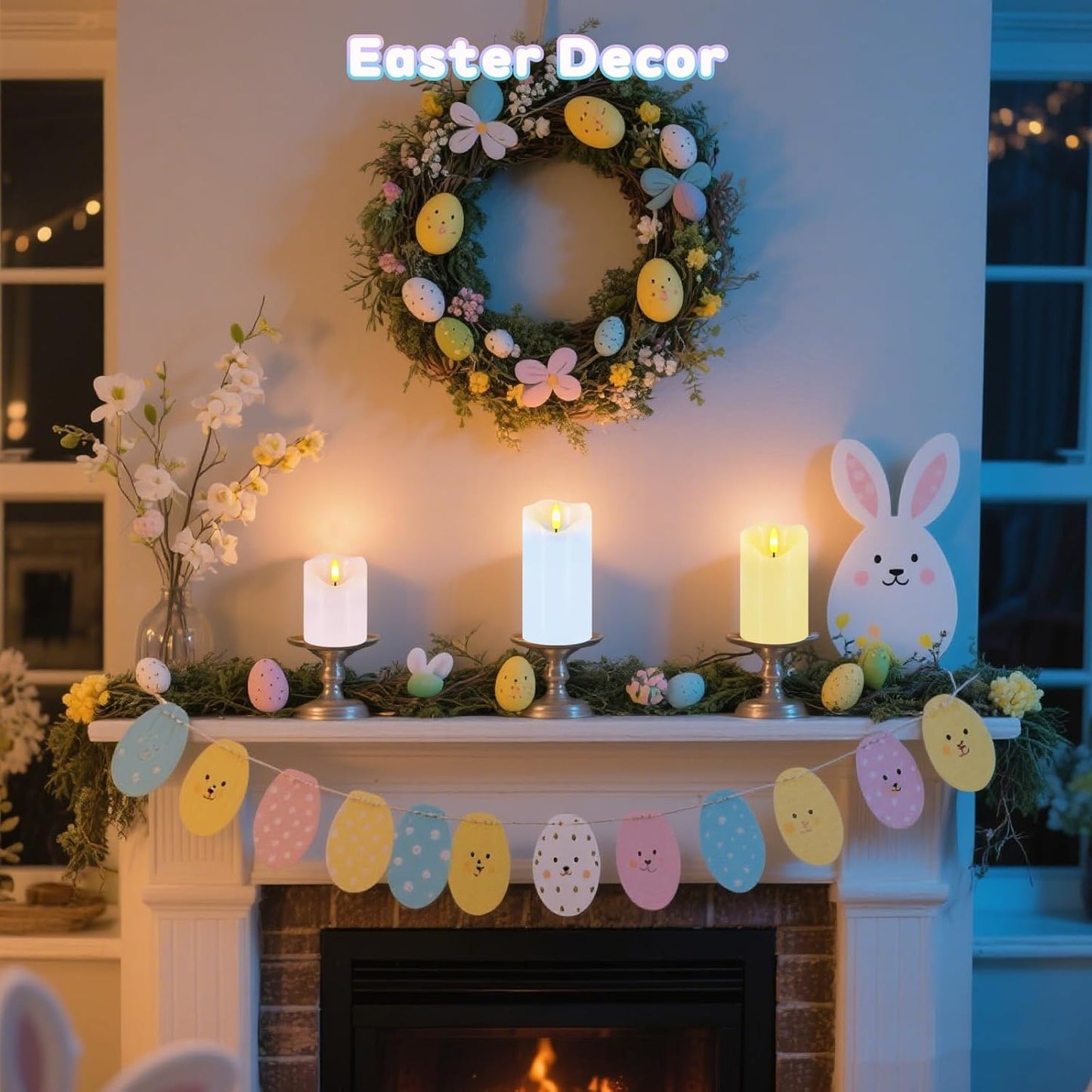 Easter Flameless Candles Set of 3, Pastel Spring Candle with Remote & Timer | Flickering Real Wax Pillar Candles