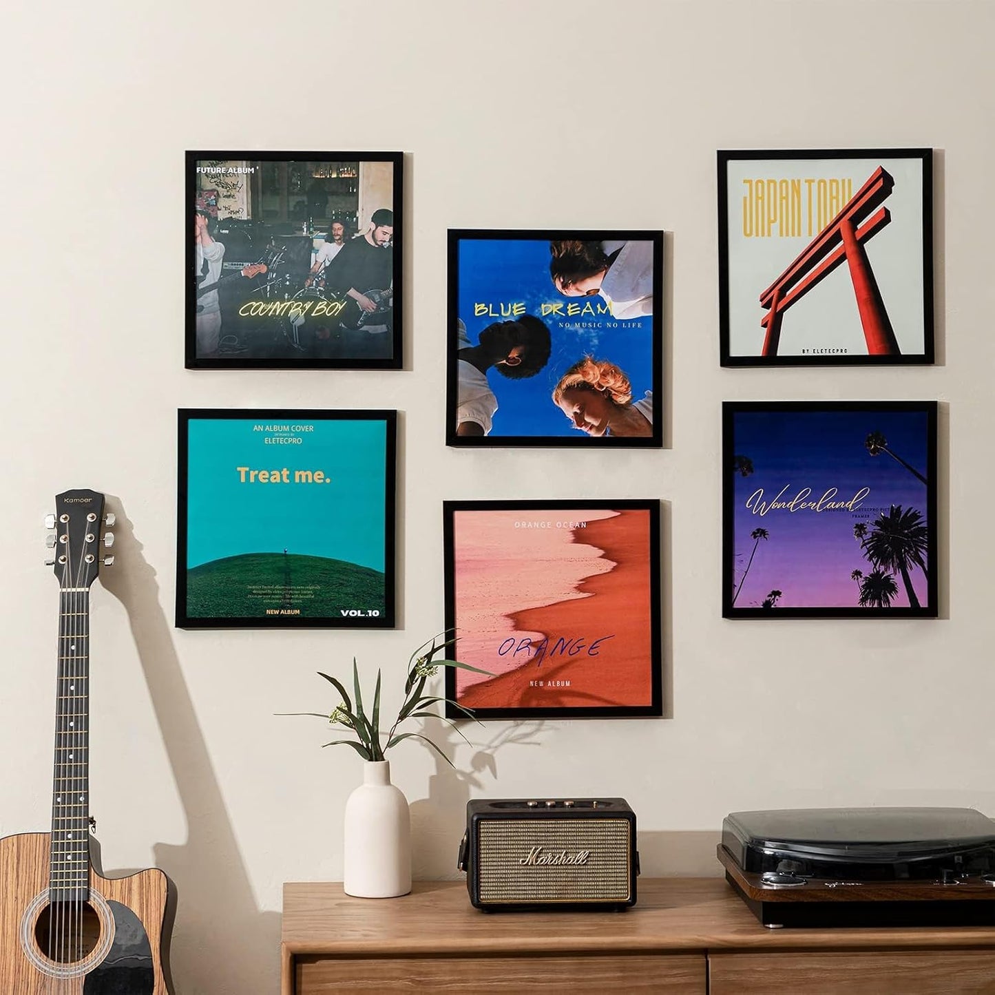 eletecpro Vinyl Record Frame, 12.5 x 12.5 in, Black, 6 Pack | Fits 12x12 LP and Album Cover, Easy Wall Mount, Acrylic