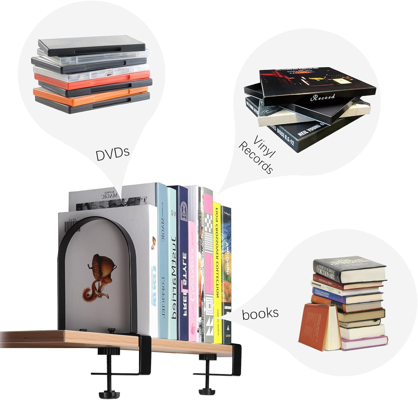 Super Steady Clamp-On Non-Skid Metal Book Shelves / 1 Pair / Black