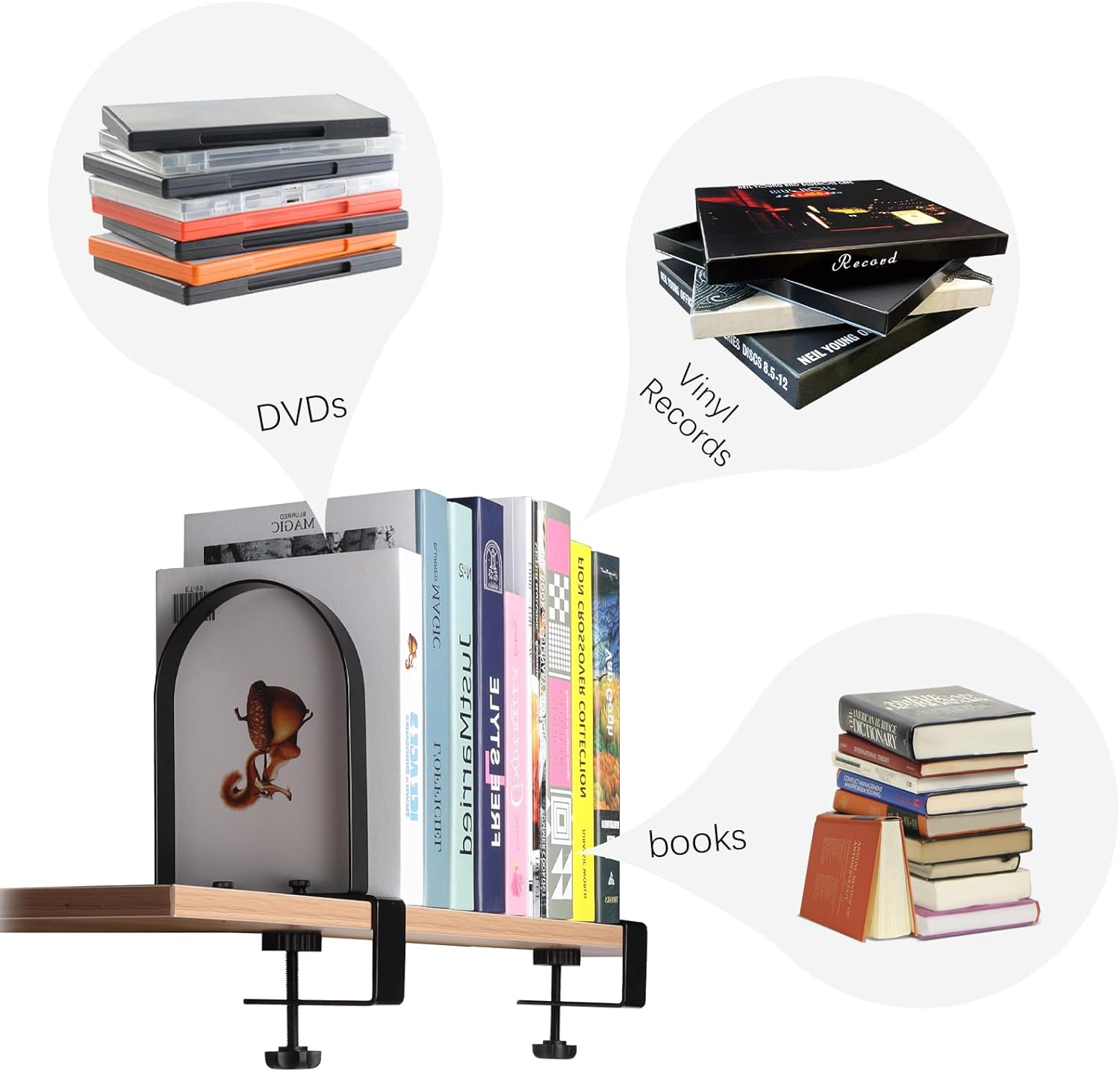 Super Steady Clamp-On Non-Skid Metal Book Shelves / 1 Pair / Black