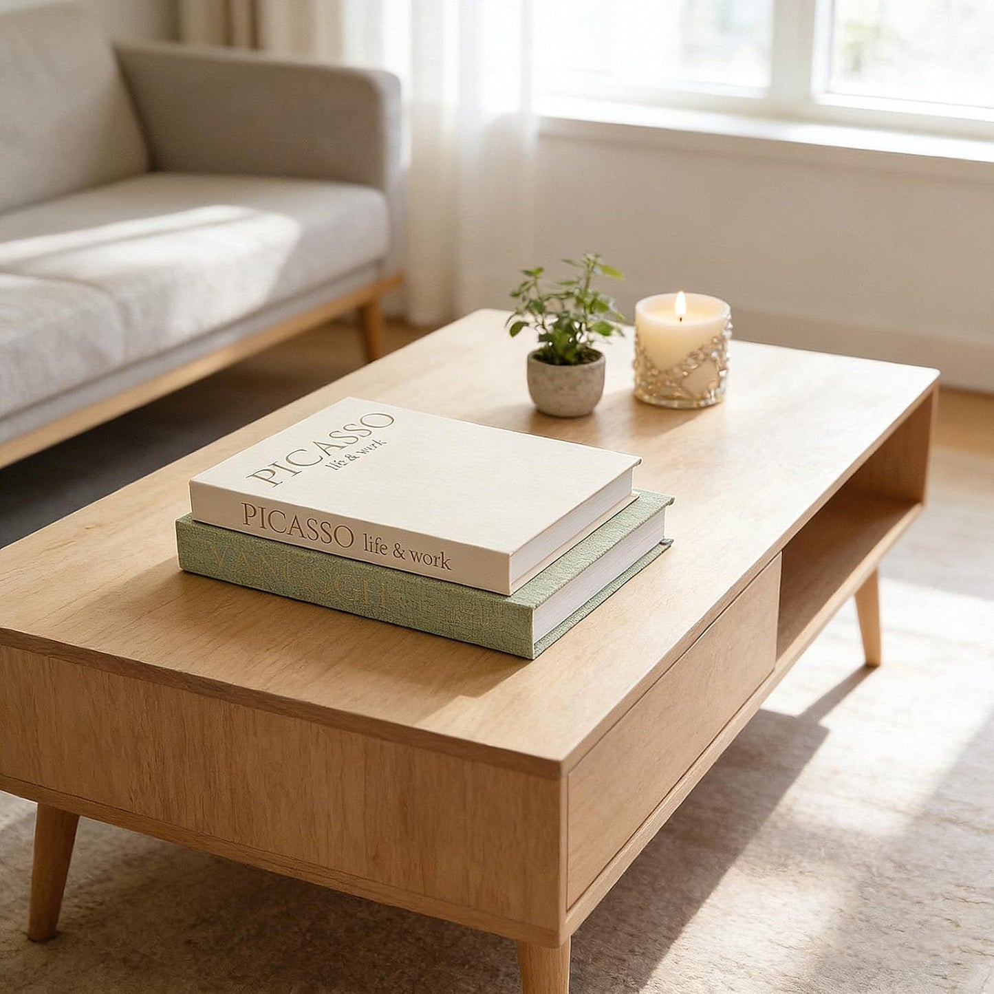 Linen Faux Fake Books for Decor Aesthetic / Mint Green & Beige / Set of 2