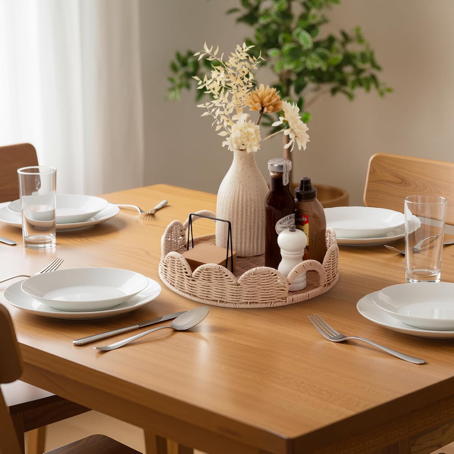 Woven Rattan Tray / Nude Color / Set of 13