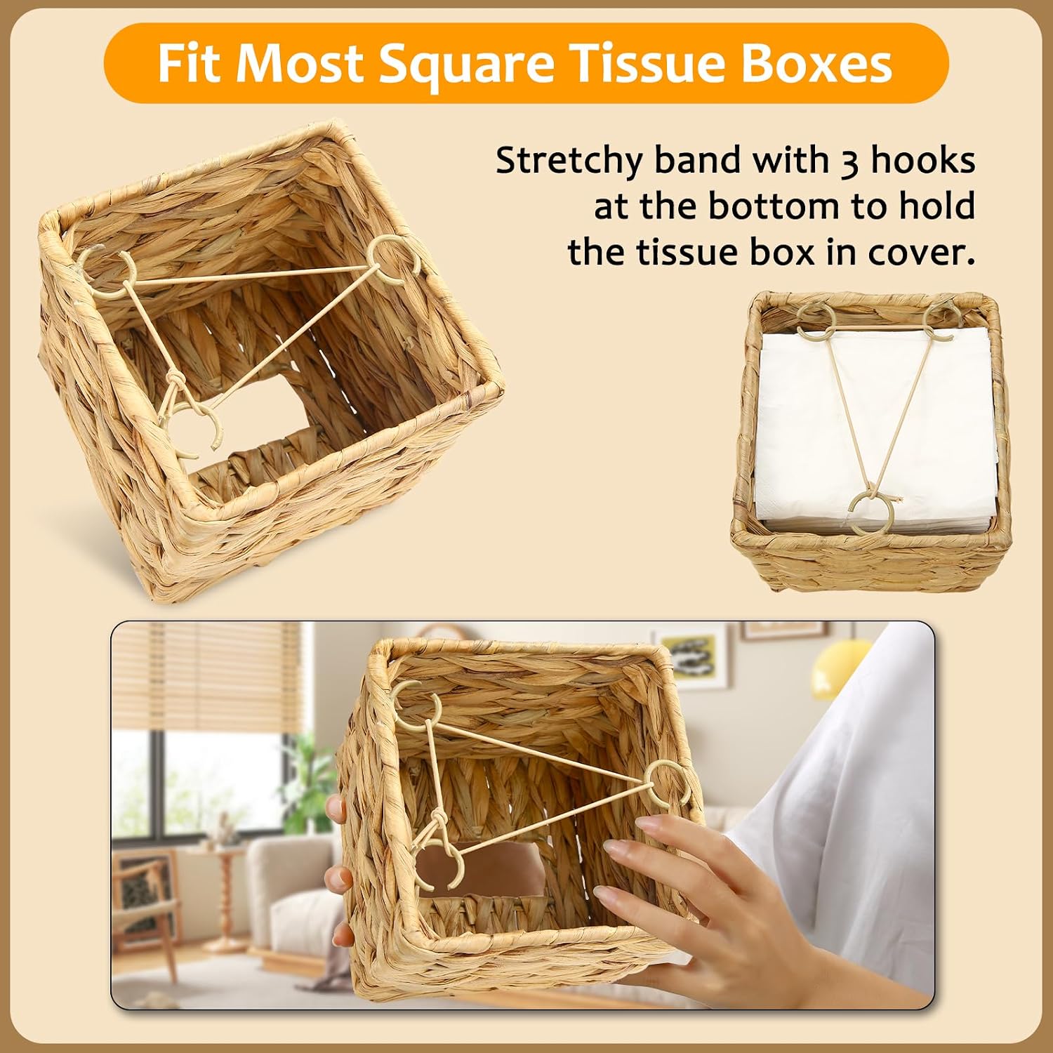 Handwoven Rattan Square Holder / Natural / Set of 4