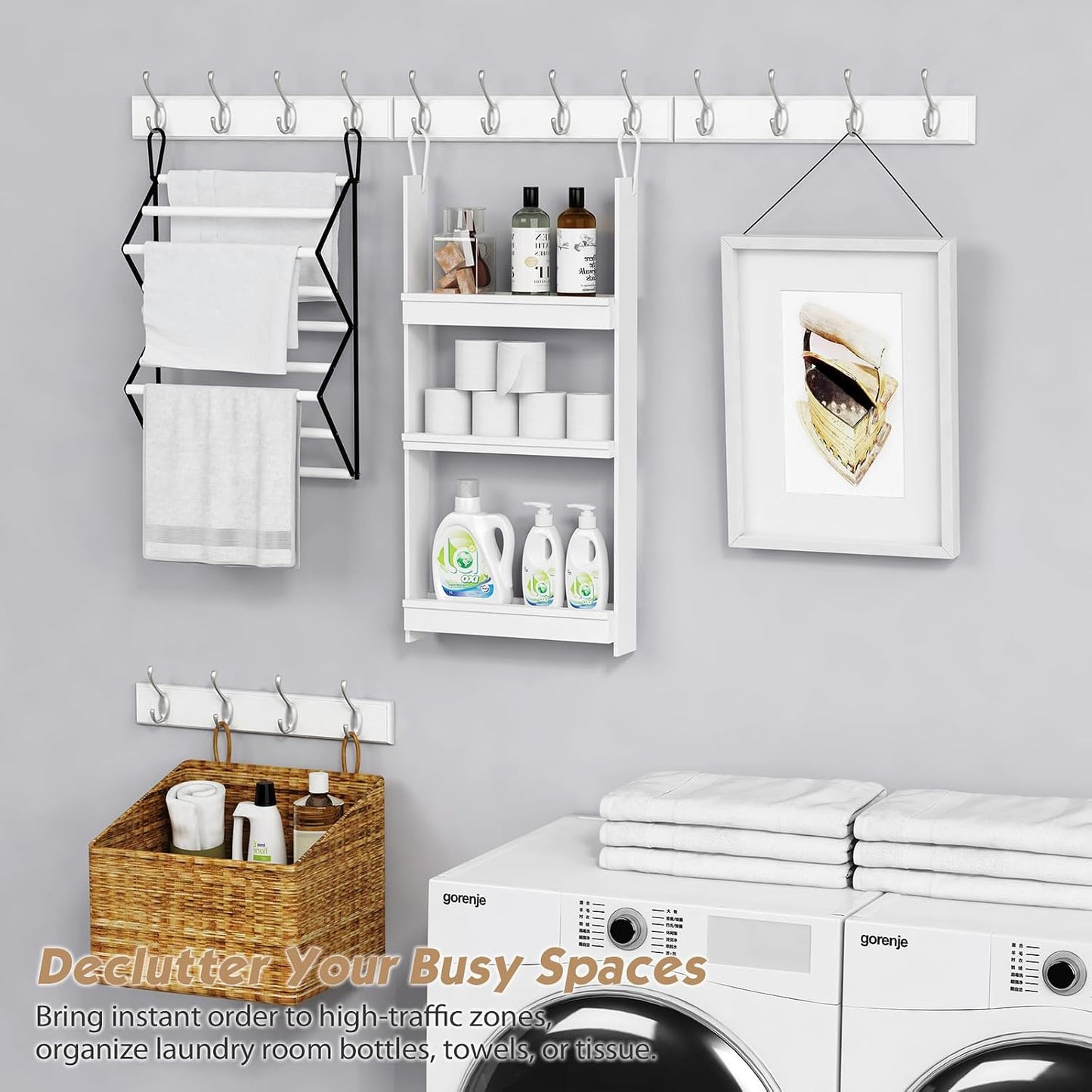 Forbena White Coat Rack Wall Mount 4-Pack, Coat Hanger Wall Mounted for Hanging Clothes Purse, Modern Key Holder Hooks
