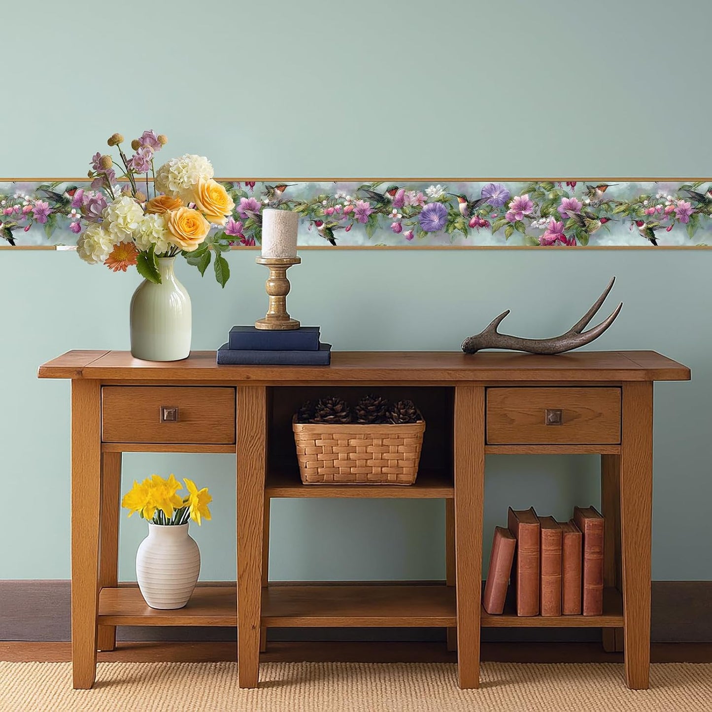 Morning Glory Wallpaper Border Removable Wall Border Peel and Stick / Pink Purple Flower / 196 x 4
