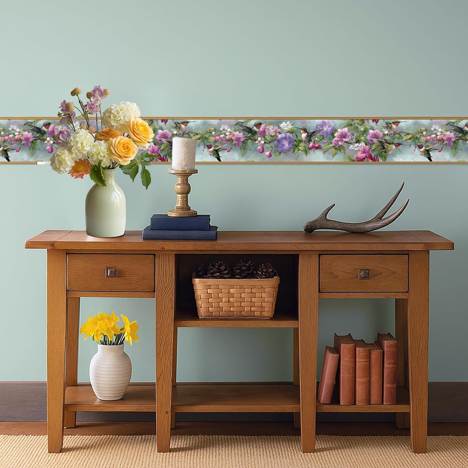 Morning Glory Wallpaper Border Removable Wall Border Peel and Stick / Pink Purple Flower / 196 x 4