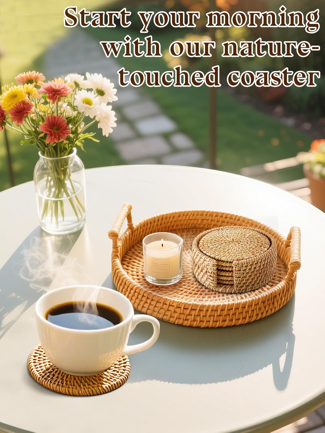 Holder / Wicker Drink Coasters Set / Natural / Set of 6