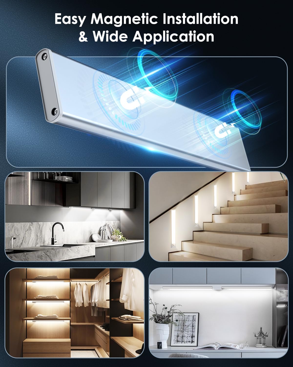 VerRon 14inch Under Cabinet Lighting, Motion Sensor Light Indoor, 5-Pack | Dimmable 108-LED Under-Counter Light Fixture