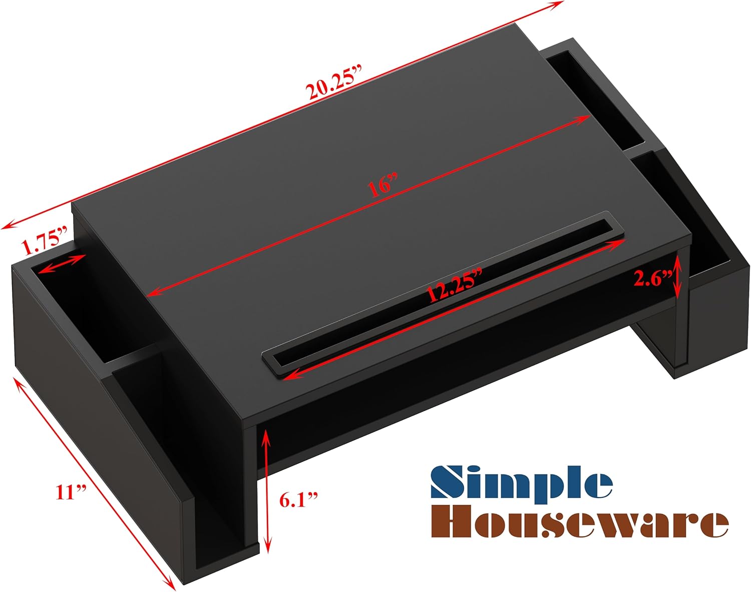 Simple Houseware Desk Monitor Stand Riser w/ Adjustable Tray, Black | Built-In Tablet Slot and Side Storage
