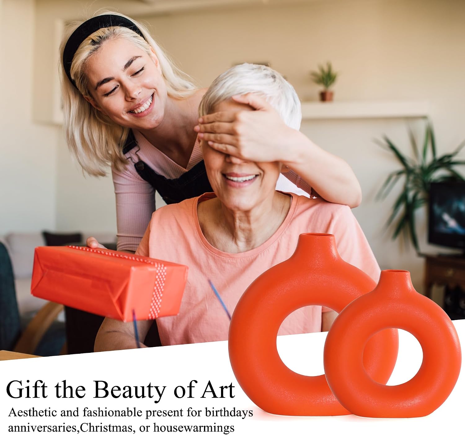Ceramic Vase / Orange / Donut / Set of 2