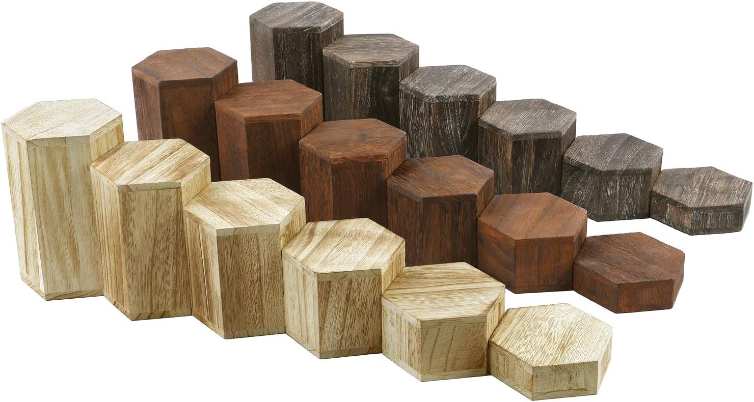 Wooden Hexagon Risers for Display Jewelry and Accessories Display Stand / Brown / Set of 6