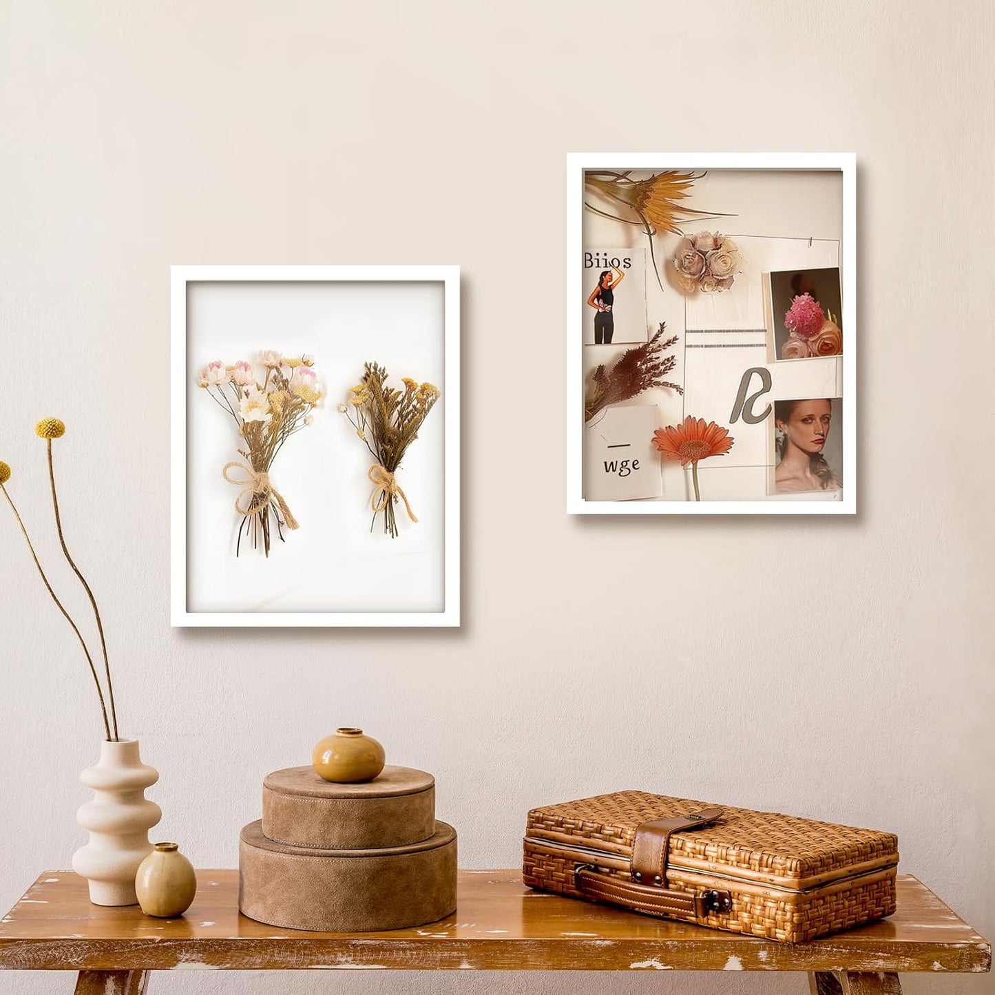 QDSSDECO 11" x 14" Shadow Box Display Case, Linen Back, 2 Pack White | Deep interior, real glass front, wall or