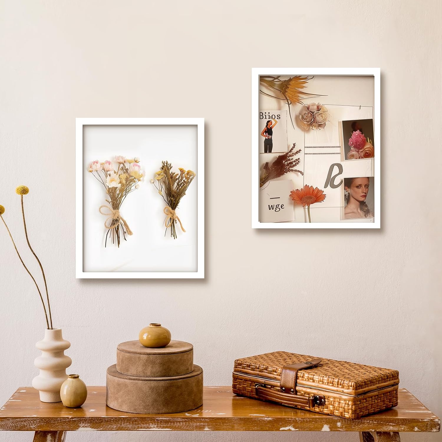 QDSSDECO 11" x 14" Shadow Box Display Case, Linen Back, 2 Pack White | Deep interior, real glass front, wall or