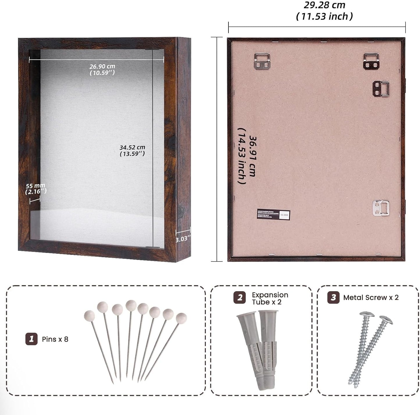 Muzilife 11x14 Shadow Box Picture Frame, 2.16 Deep, HD Glass, Honey Brown | FSC-Wood, Magnetic Door, Linen Interior &