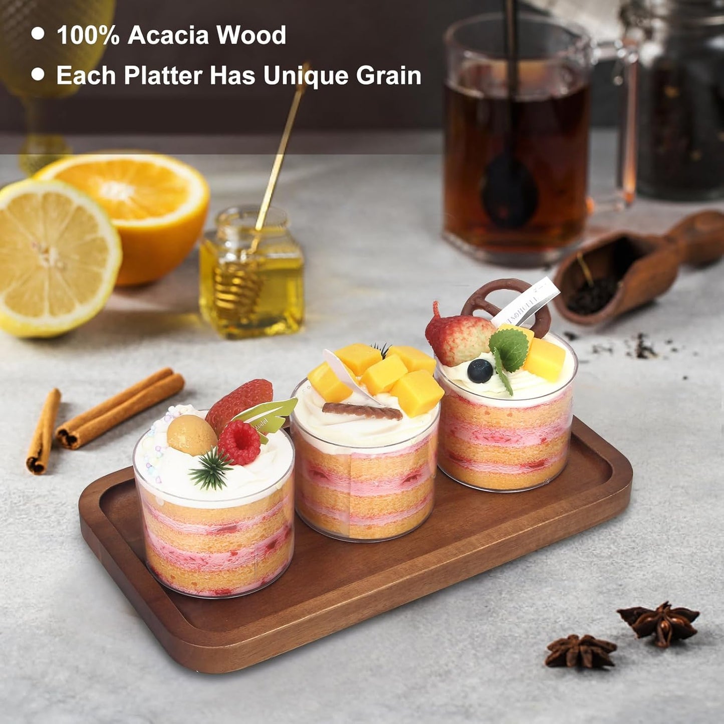 Medium Acacia Wood Serving Trays Long Charcuterie Boards Wood Snack Platter / 14 x 8 x 0.8