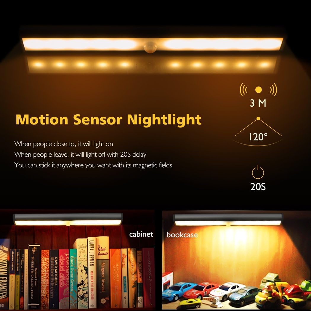 Stick On Cabinet Light,Under Counter Lighting, Motion Sensor, 10 LED Wireless USB Rechargeable Kitchen Battery Operated