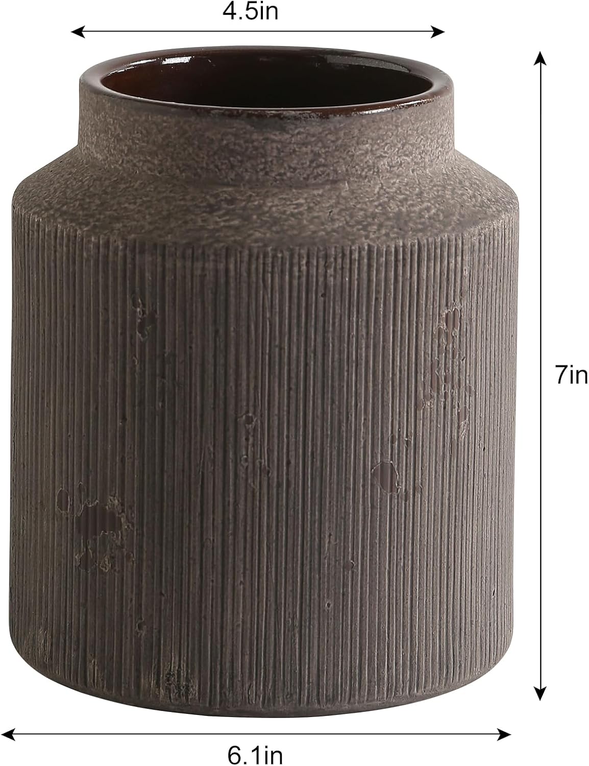 Farmhouse Vase / Vintage Rustic Terracotta Flower Vase Suitable / Brown and Black / 6.1 x 7
