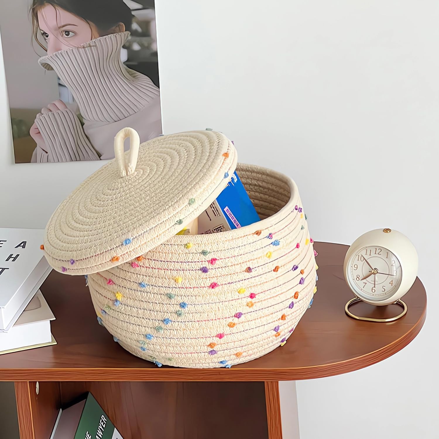 Small Round Woven Storage Basket / Rainbow 1 / 10 x 6
