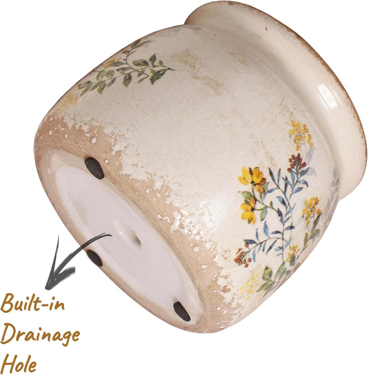 Cottage Rustic Clay Ceramic Tabletop Flower Pots / Yellow Sage