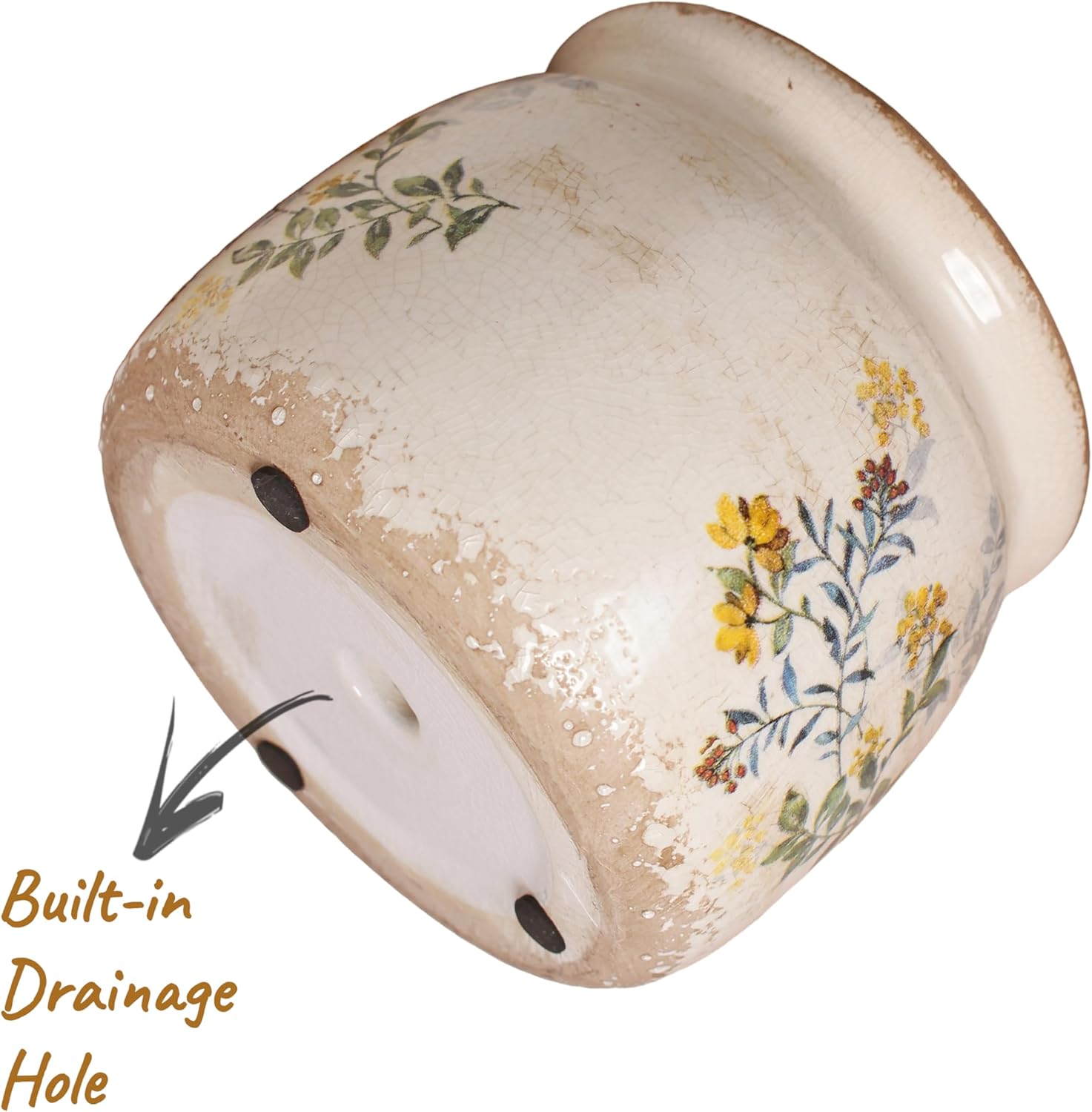 Cottage Rustic Clay Ceramic Tabletop Flower Pots / Yellow Sage