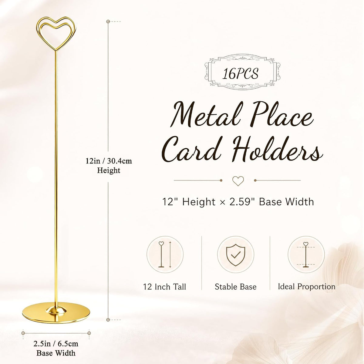 Urban Deco 16PK Gold Table Number Holders 12 Inch Place Card Holders Table Card Holders Steel Card Holders for Photos