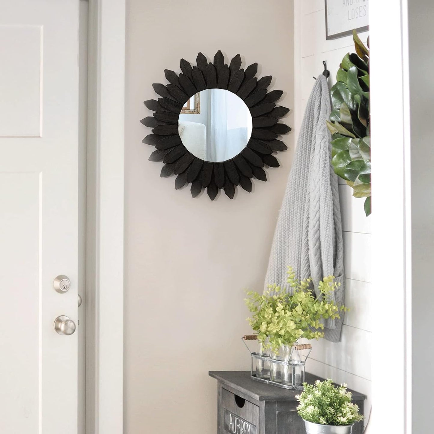 Wall Decor Wall Mirror Boho Wall Decor Wood Decorative Mirror / Black / 12 Inch
