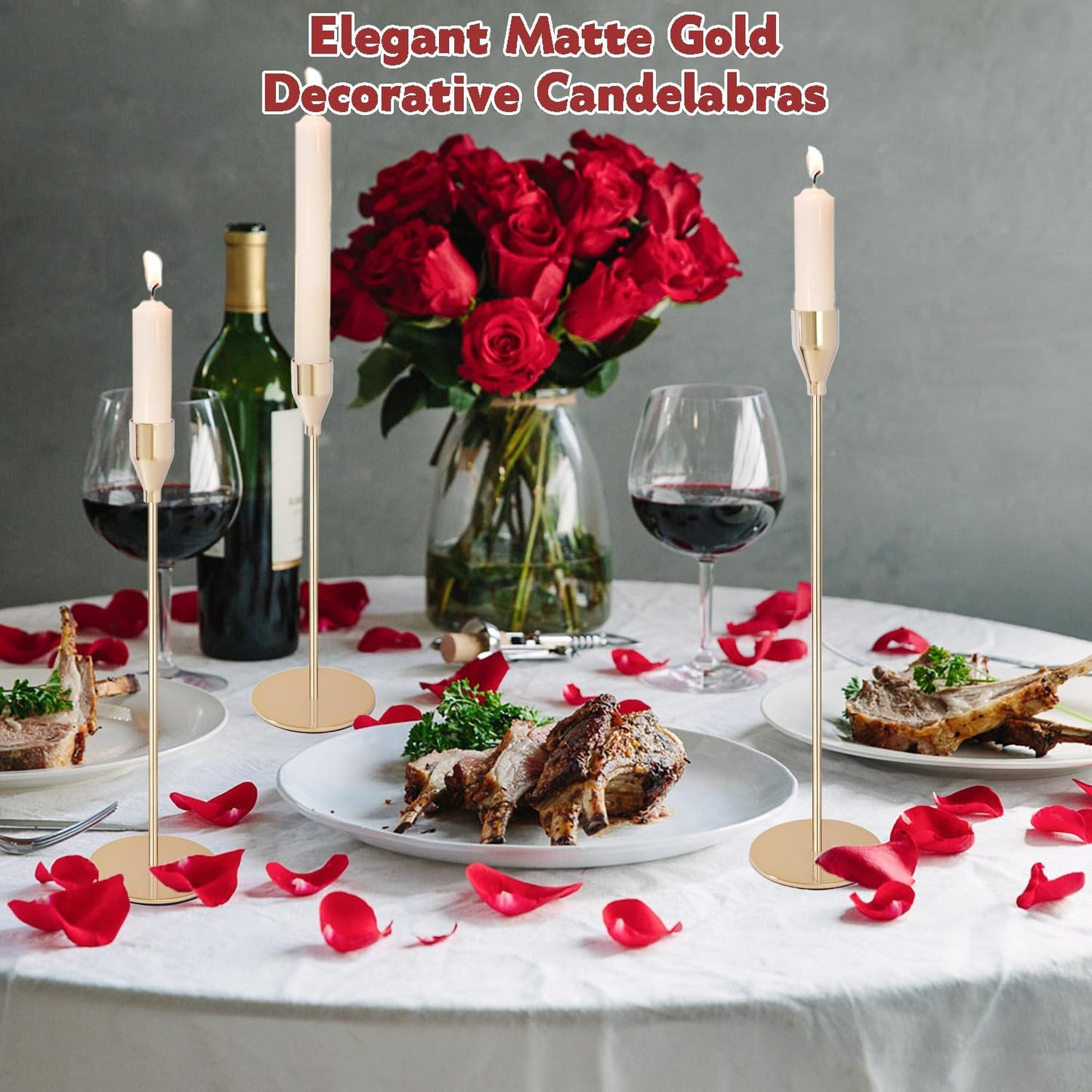 Gold Candlestick Holders Bulk, Set of 27 Taper Candle Holders for Table Centerpiece, Candle Sticks Holders Stand
