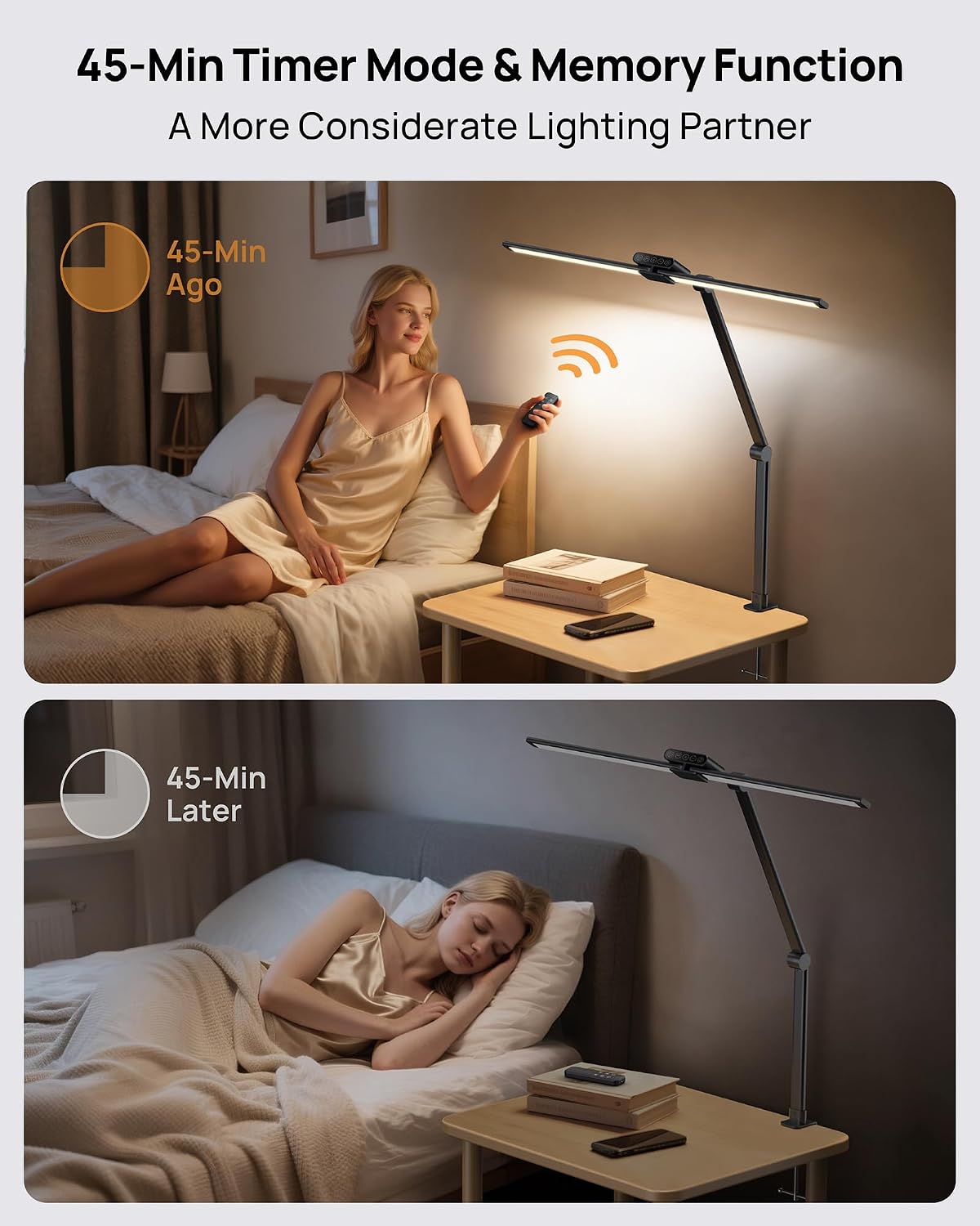 TROND LED Desk Lamp with Clamp, 29.55'' Tall Desk Light with Remote, Black | 1500LM Bright Table Lamp, Swing Arm Clip