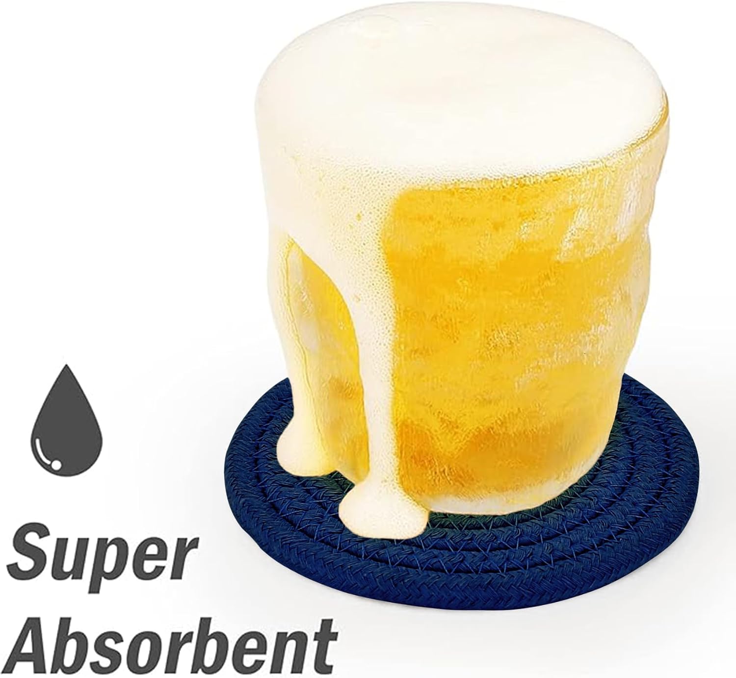 Holder / Cotton Woven Absorbent Coasters for Drinks / Navy Blue / Set of 8