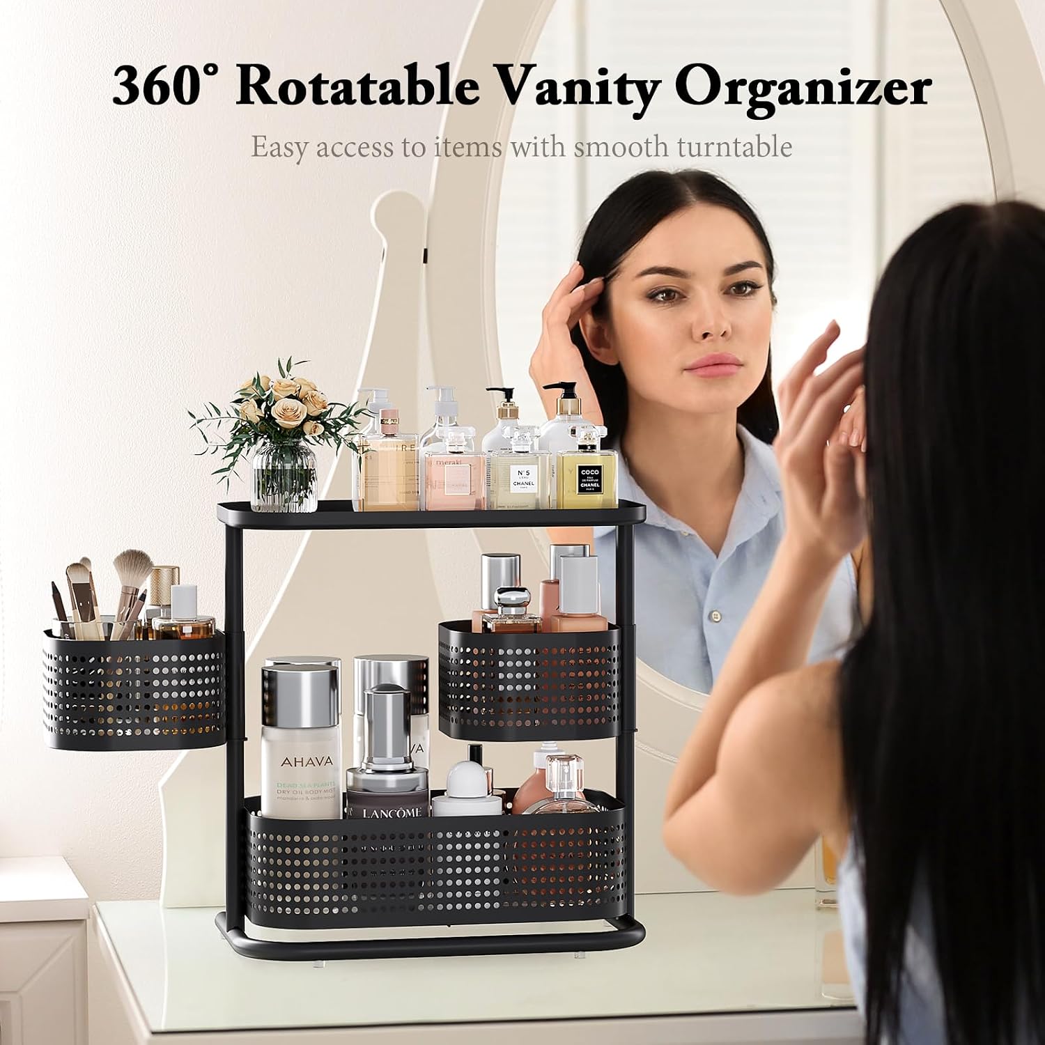 KINGRACK Metal Bathroom Counter Organizer，Rotating Countertop Storage Shelf | 3 Tier, Cosmetic Holder for Skincare &