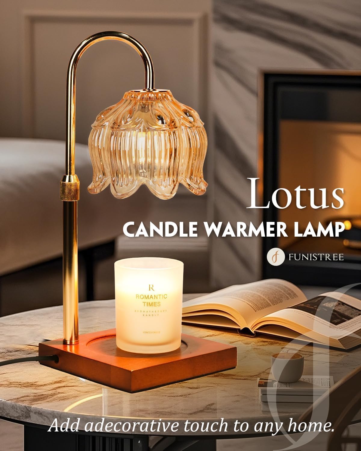 Funistree Flower Candle Warmer Lamp with Timer & Dimmer, Adjustable Height Candle Warmer, Christmas Birthday Gifts for