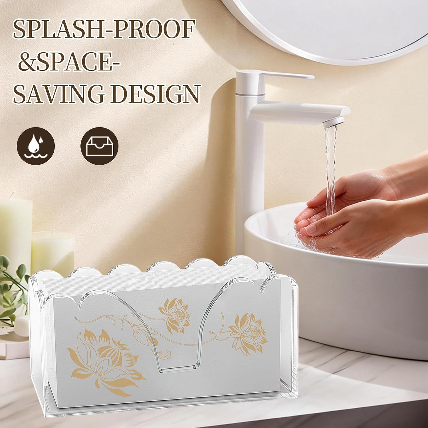 Acrylic Napkin Holder Waterproof Splash-Proof Guest Towel Holder / Vertical / Clear