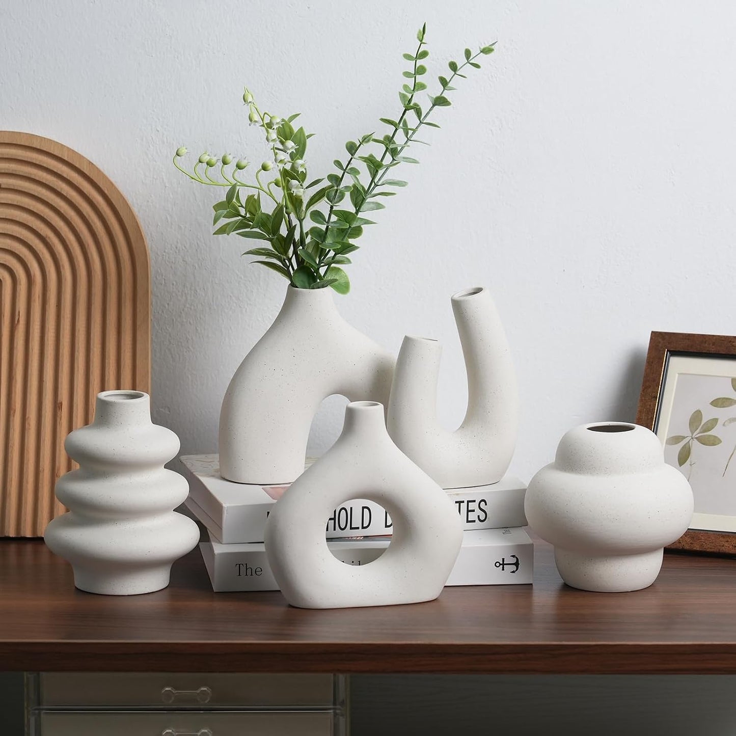 Ceramic Flower Vase Modern Nordic Boho Style Decorative Vases Home Decor / Warm White / Set of 5