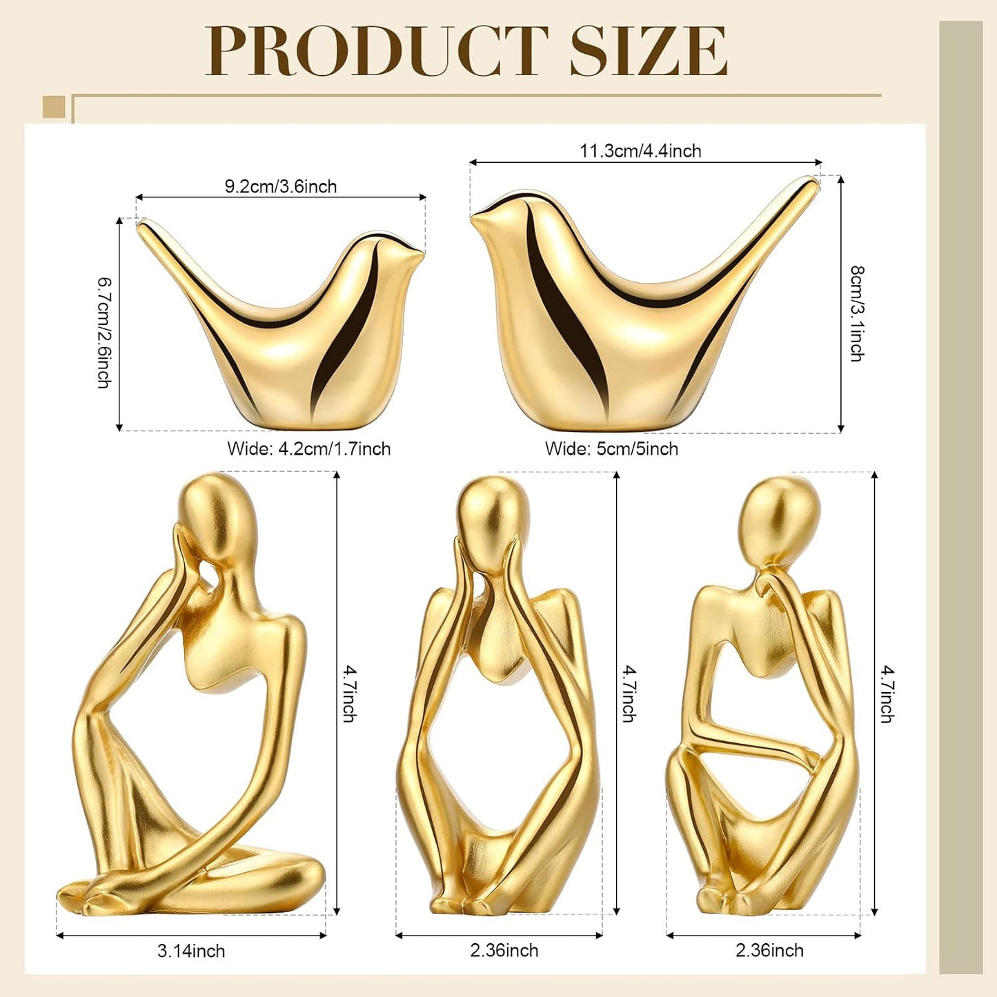 Decor Accents Set Resin Thinker Statue Small Bird Figurines Abstract Decorative / Gold / Set of 5