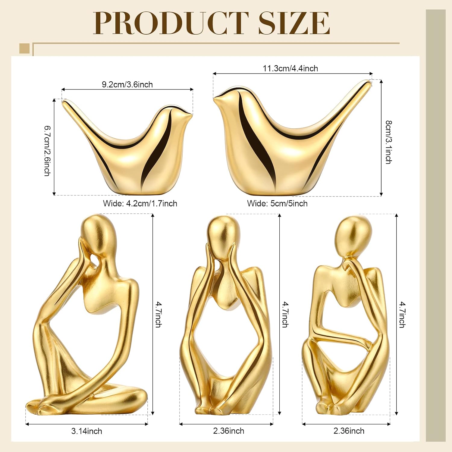 Decor Accents Set Resin Thinker Statue Small Bird Figurines Abstract Decorative / Gold / Set of 5