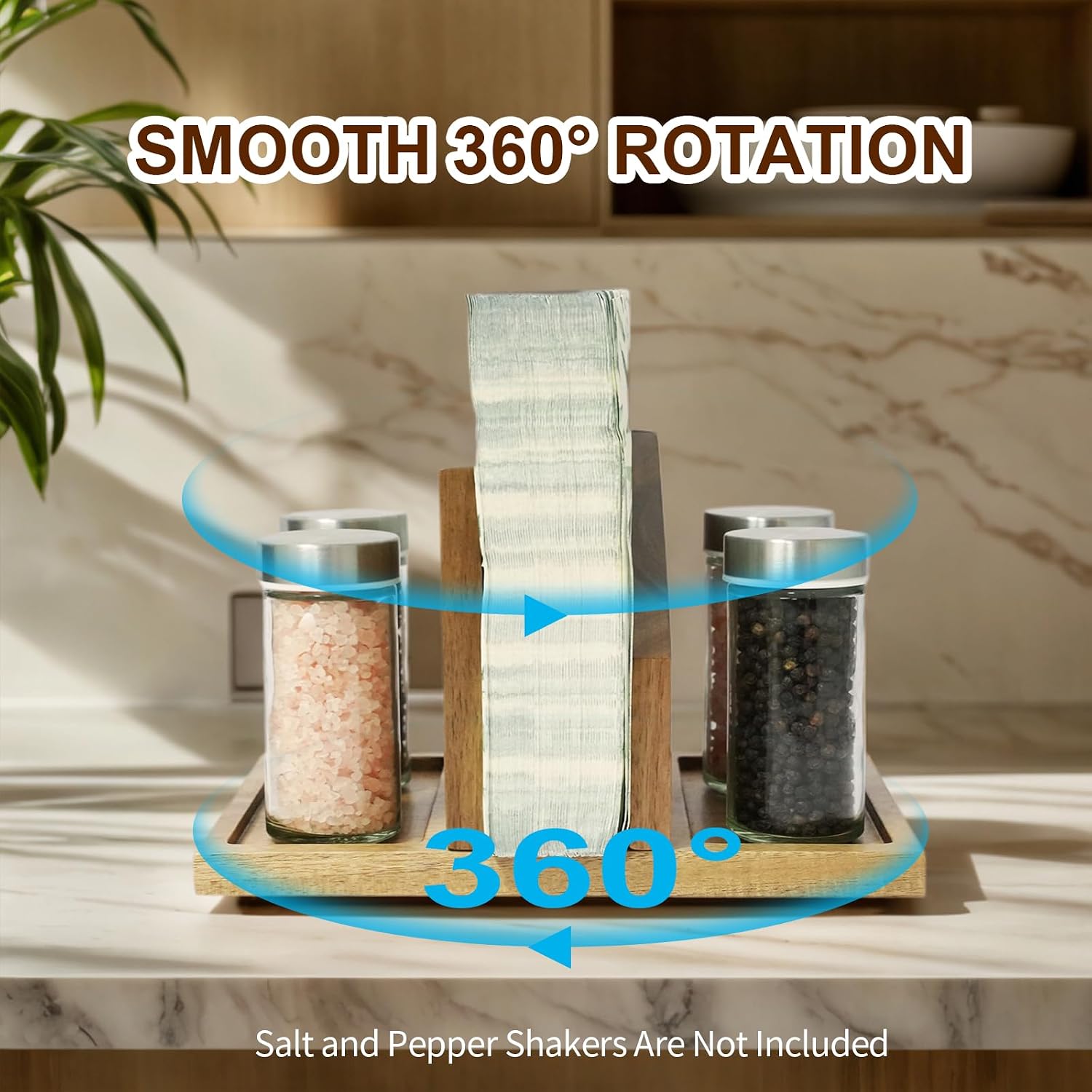 Wooden Napkin Holder Rotating Napkin Dispenser / Natural