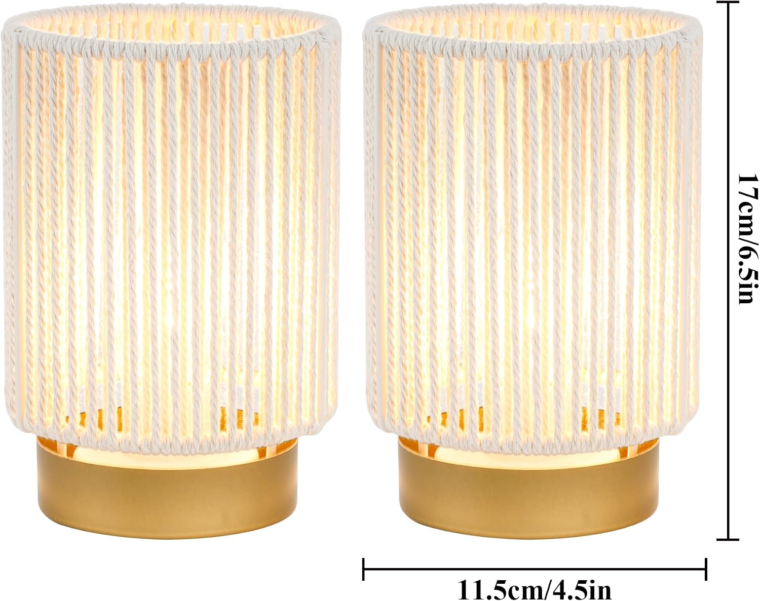 JHY DESIGN Set of 2 Braided Cotton Rope Table Lamp 6.5" Tall Battery Operated Lamp with 6 Hours Timer Beside Lamps