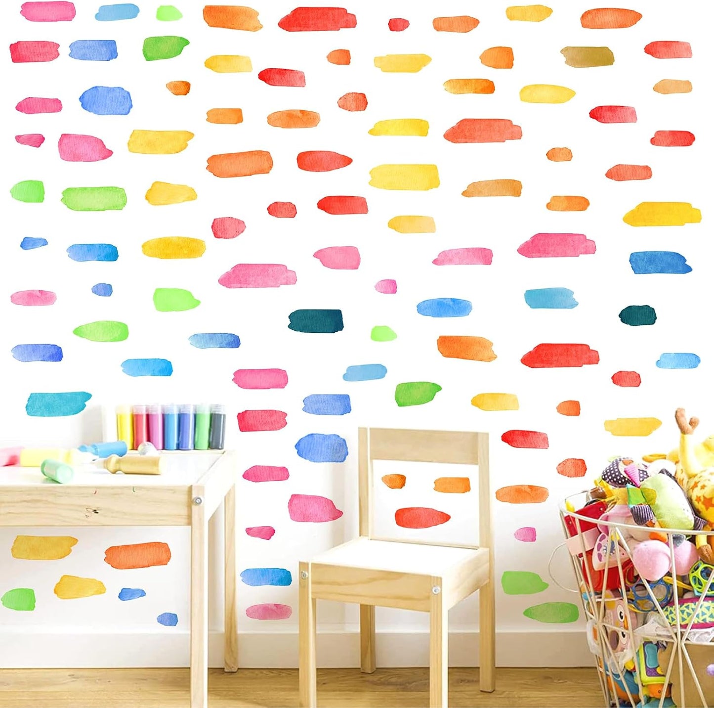 Line Wall Stickers Watercolor Wall Decals Peel and Stick Multi Color Abstract Stripes / Colorful