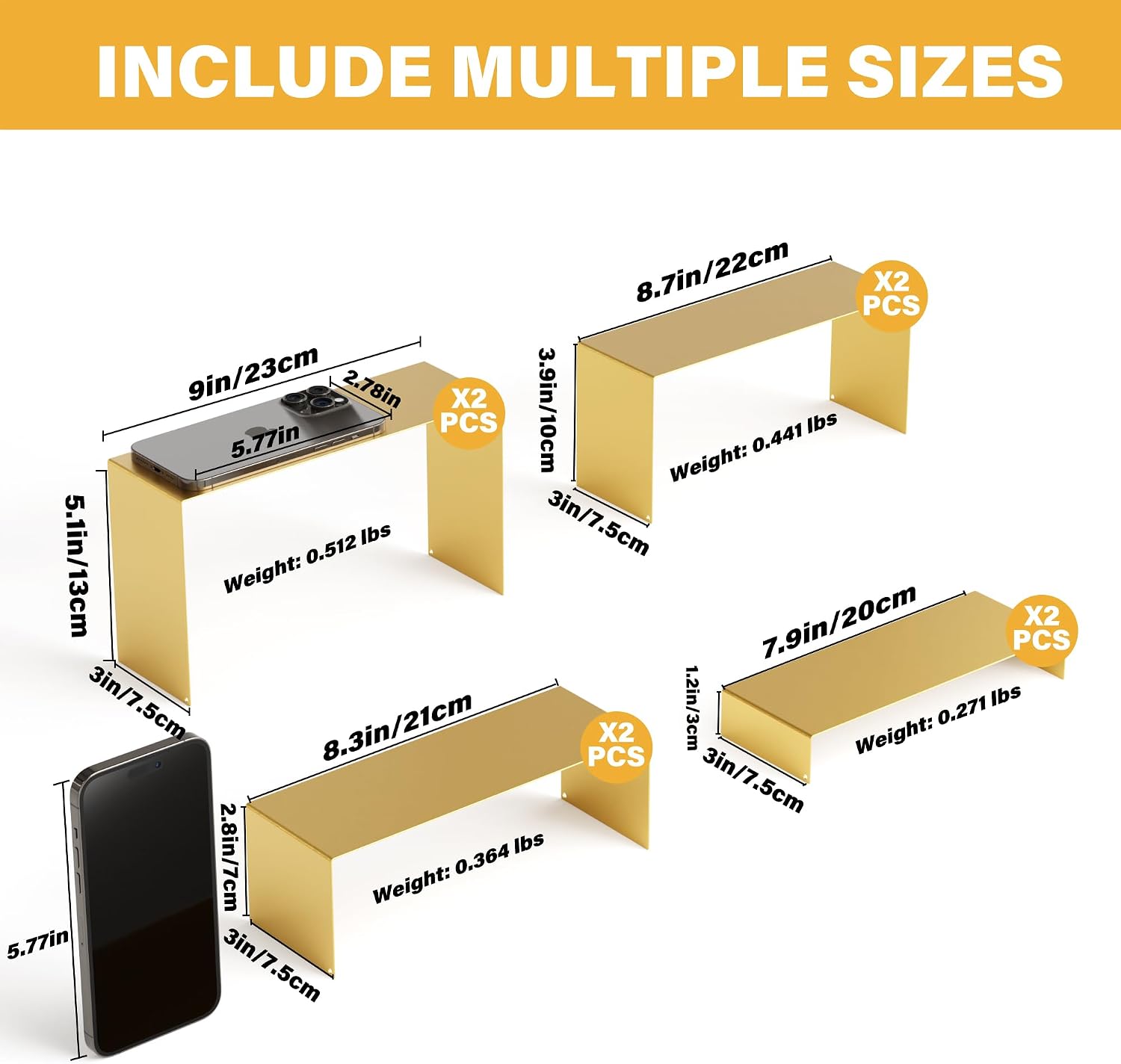 Matte Metal Display Stand / Gold / L7''x8''x9 / Set of 8