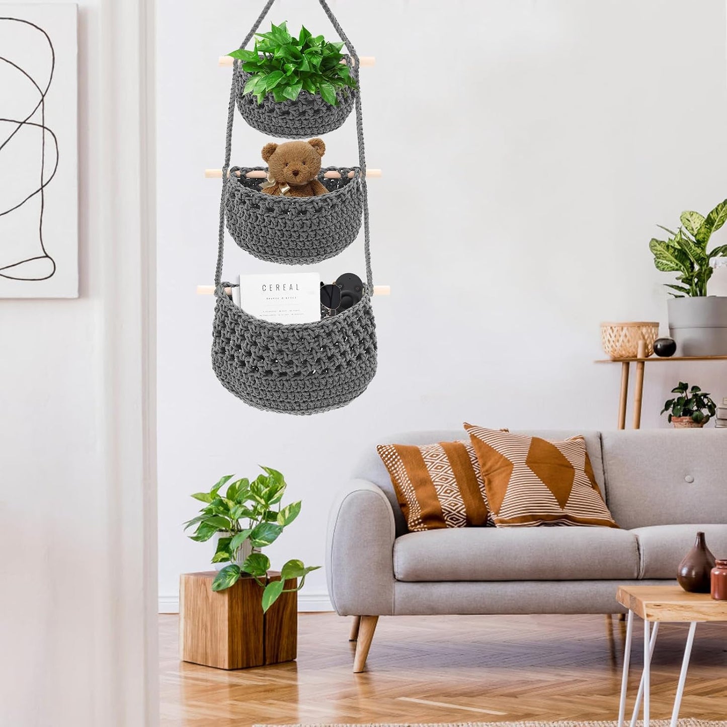 Boho Wall Baskets / Grey-cotton