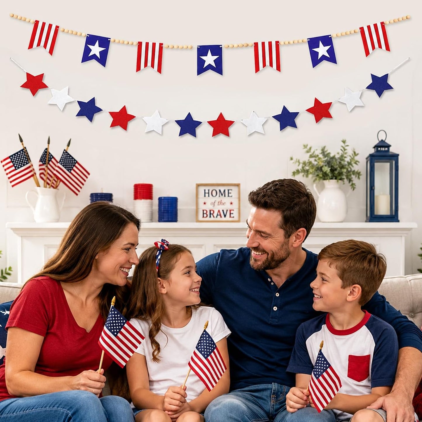 4th of July Wood Bead Garland Banner 250th Anniversary Patriotic Decorations American Flag / Red