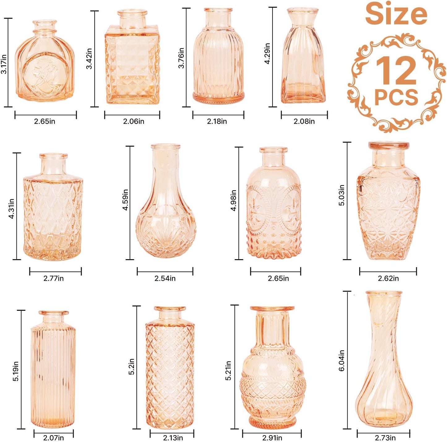 Clear Glass Bud Vase Pcs / Amber Gold / Set of 12