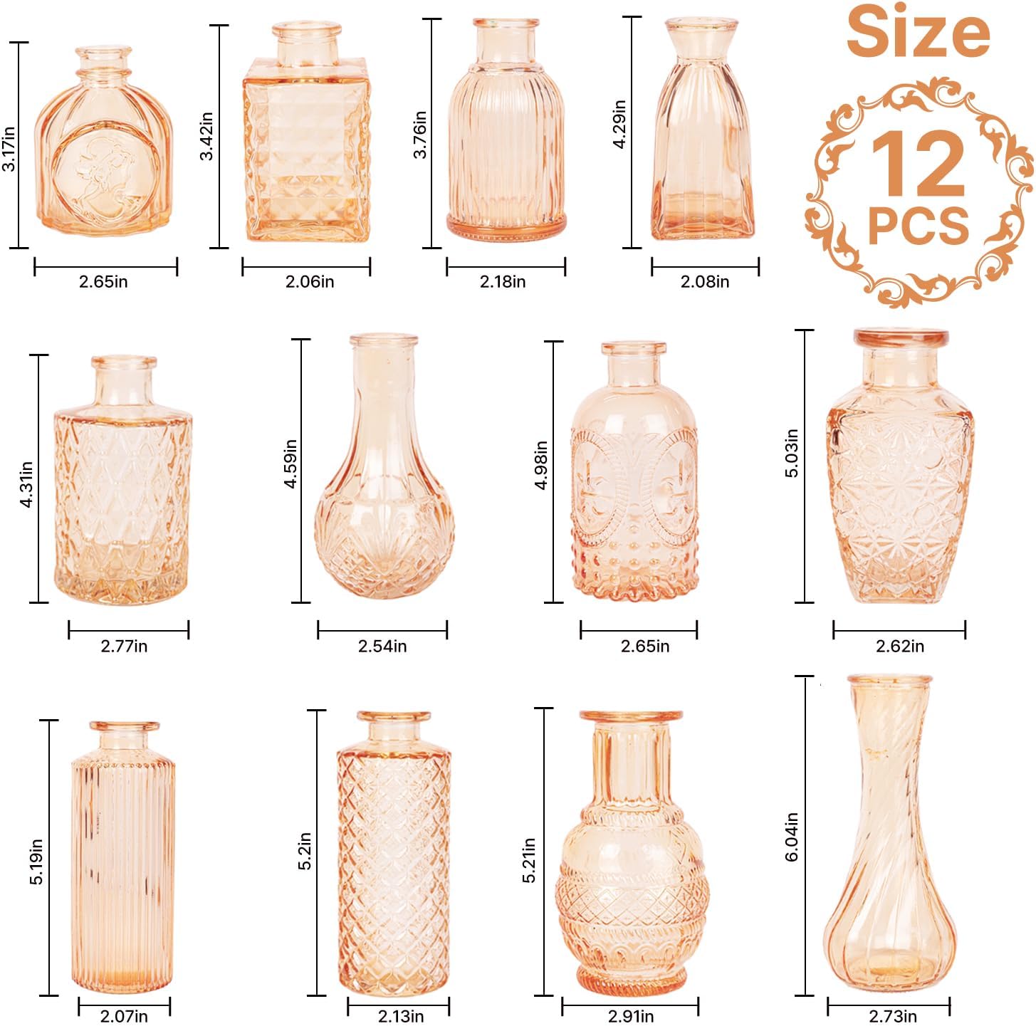 Clear Glass Bud Vase Pcs / Amber Gold / Set of 12