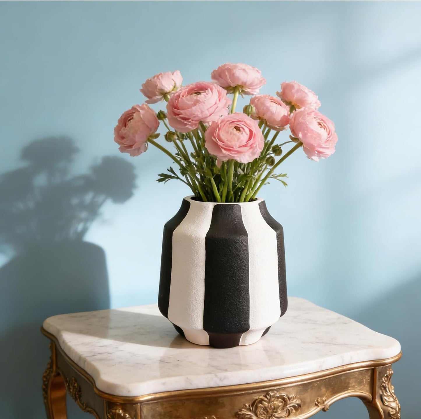 White Striped Ceramic Vase / Black