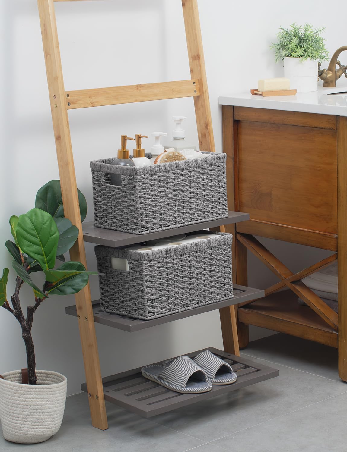 Rectangular Wicker Baskets / Gray / 2 x 13 / Set of 2