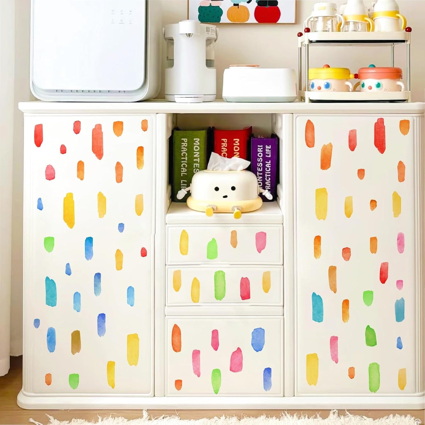 Line Wall Stickers Watercolor Wall Decals Peel and Stick Multi Color Abstract Stripes / Colorful