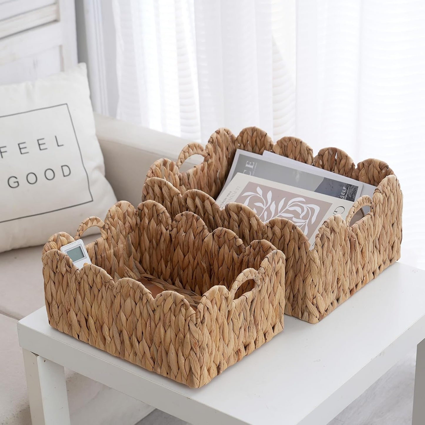 Wicker Baskets / Large &Small Woven Storage Basket / 2PC / Wave / 15 Inch / Set of 2