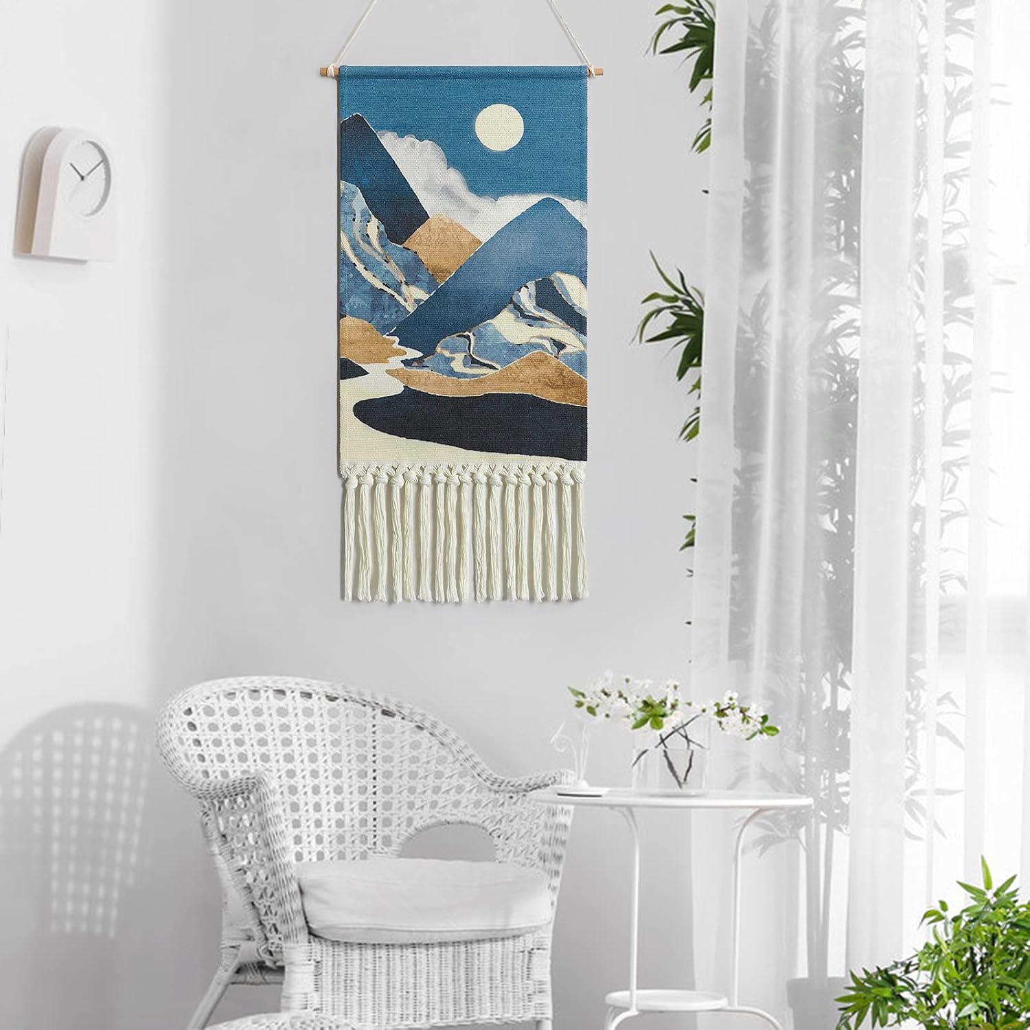 Macrame Woven Wall Hanging Tapestry Boho Wall Art Moon Mountain Chic Home Decor Bohemian Aztec