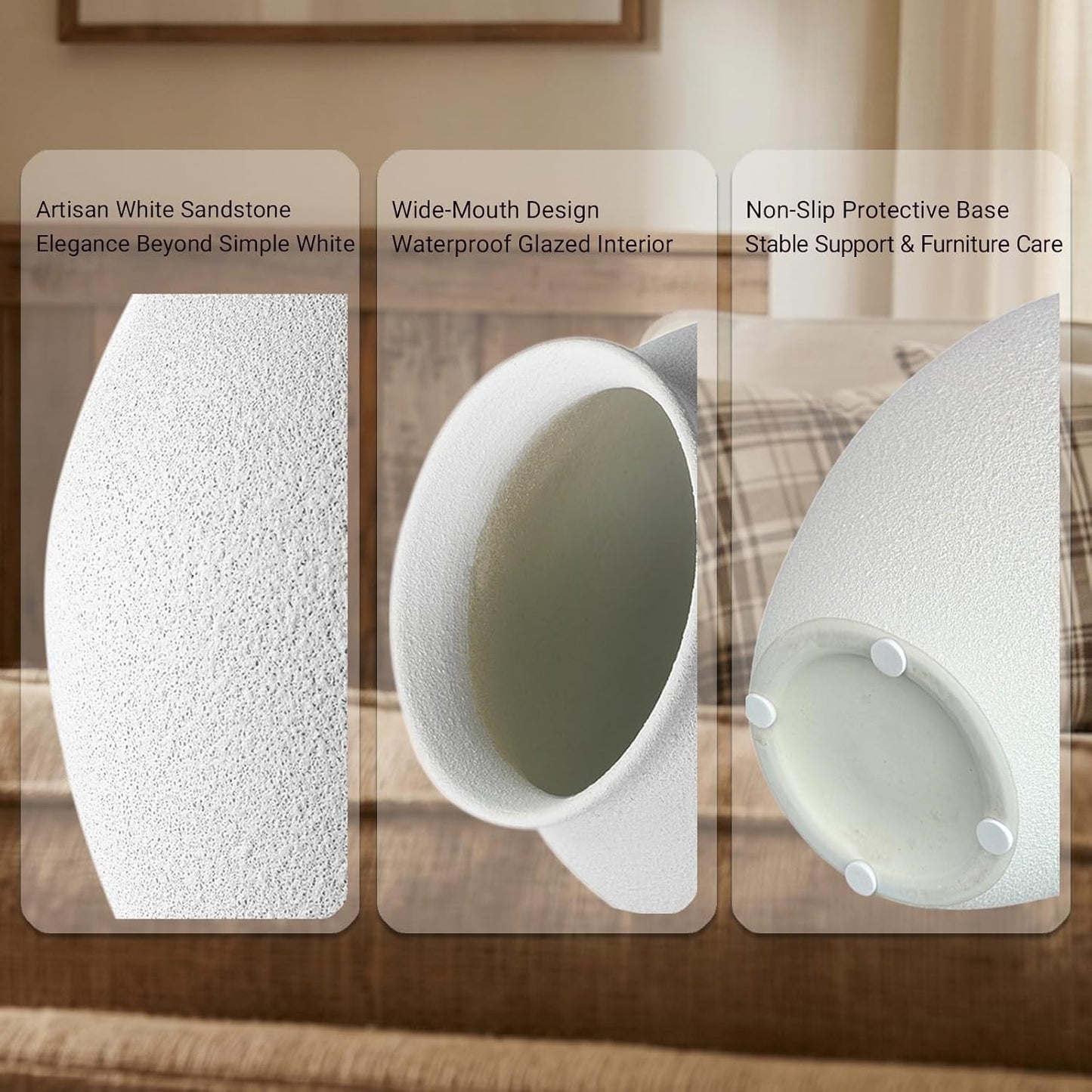 Textured Ceramic Vase / Sandstone White / 10.2 Inch