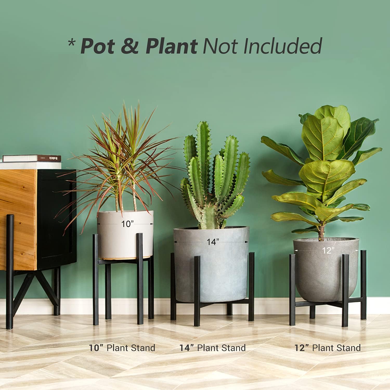 Mkono Plant Stand Indoor, Tall Metal Flower Pot Holder, Fit12” Pot Black | Modern Style, Non-slip Foot Pads, Stable